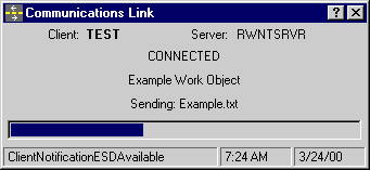 Comm Link connected and sending the Example.txt file